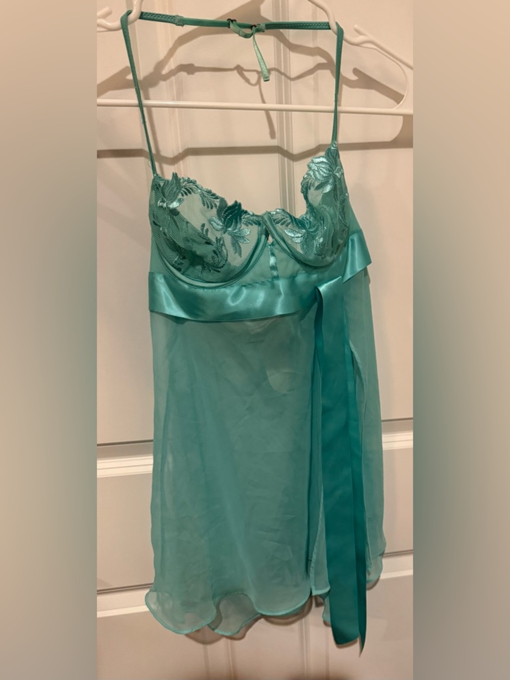 Victoria's Secret Sheer Teal Embroidered Babydoll Chemise